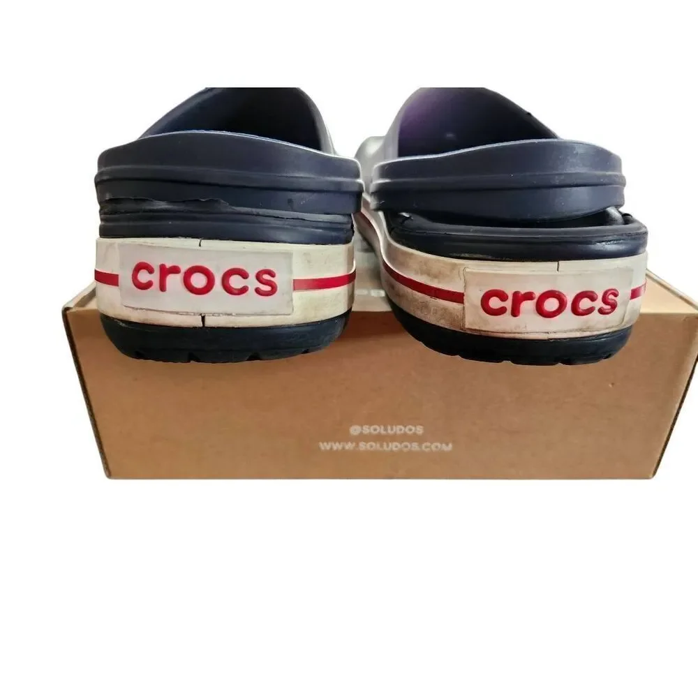 CROCS Iconic Comfort Shoe Blue, Red & White Striped Size 13
